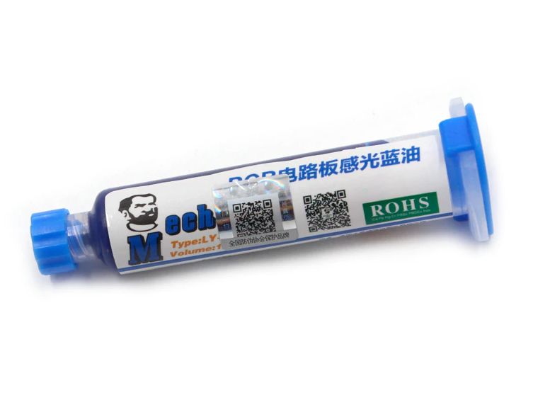 PCB soldeer masker UV inkt RoHS 10cc met stamper blauw LVH900-BY